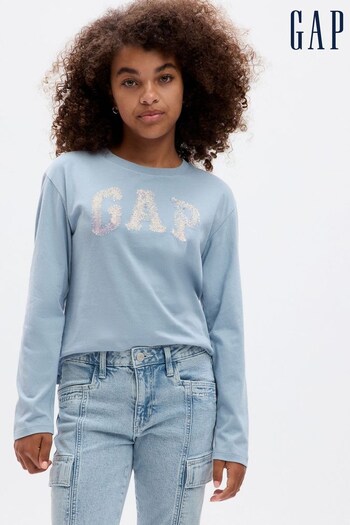 Gap Blue Organic Cotton Arch Logo Long Sleeve T-Shirt (K71234) | £18