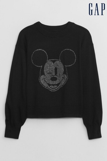 Gap Black Disney Mickey Mouse Glitter Crew Neck Sweatshirt (K71240) | £30
