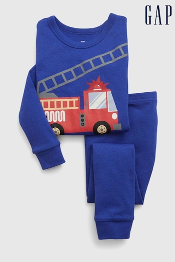Gap Blue Organic Cotton Fire Truck Long Sleeve Pyjama Set (12mths-5yrs) (K71249) | £18
