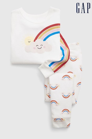 Gap White Organic Cotton Rainbow Long Sleeve Pyjama Set (12mths-5yrs) (K71251) | £18