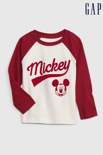 Gap Red/White Disney Organic Cotton Mickey Mouse Graphic Long Sleeve T-Shirt (K71259) | £18