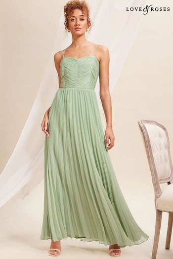 Love & Roses Sage Green Pleated Bandeau Bridesmaid Maxi Dress (K71269) | £95