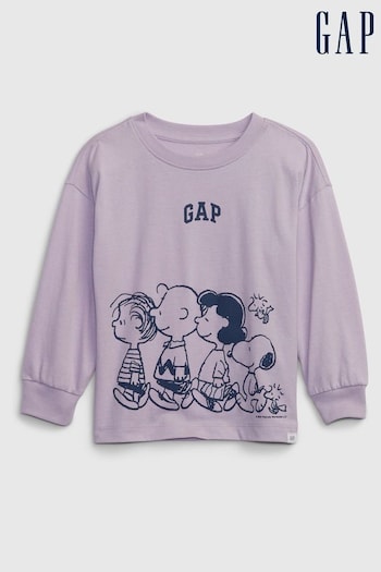 Gap Purple Peanuts Graphic Crew Neck Long Sleeve T-Shirt (K71290) | £18