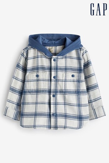 Gap Blue Organic Cotton Hooded Flannel Shirt (6mths-5yrs) (K71291) | £25