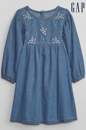 Gap Blue Embroidered Denim Dress with Washwell (12mths-5yrs) (K71326) | £25