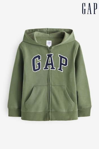Gap Khaki Green Logo Fleece Lined Zip Through Hoodie (4-13yrs) (K71332) | £25