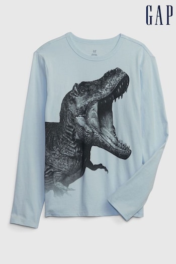 Gap Light Blue Graphic Dinosaur Crew Neck Long Sleeve T-Shirt (4-13yrs) (K71333) | £10