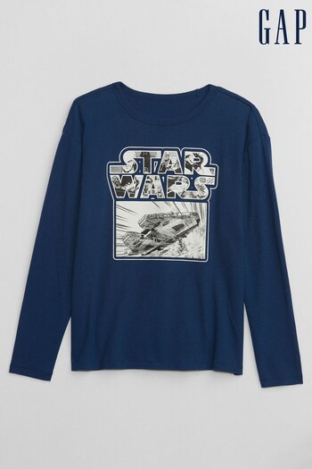Gap Navy Blue Star Wars Graphic Crew Neck Long Sleeve T-Shirt (K71344) | £16