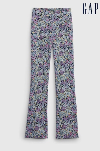 Gap Purple Organic Cotton Floral Print Flare Cal Leggings (K71355) | £12