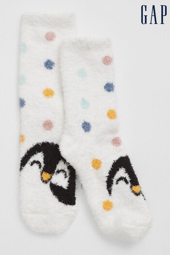 Gap White Cosy Fluffy Graphic Socks (K71363) | £4