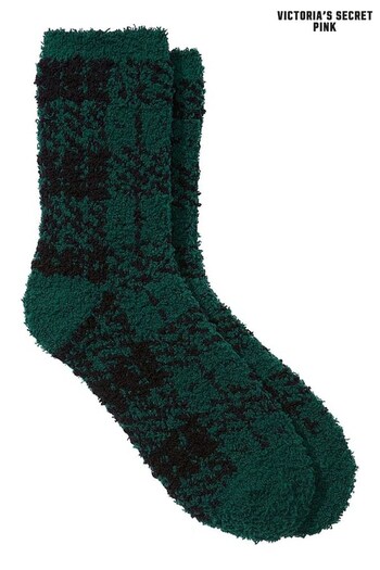 Victoria's Secret PINK Black Ivy Green Plaid Marshmallow Sock (K71370) | £8
