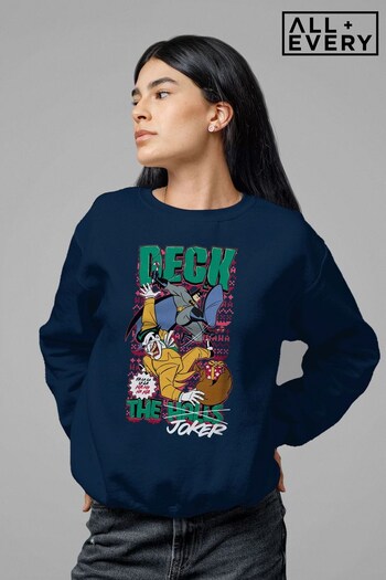 All + Every Navy Batman Christmas Deck The Joker Women's Sweatshirt (K71389) | £36