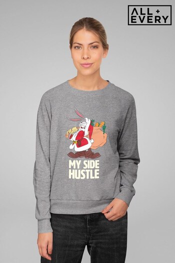 All + Every Heather Grey Looney Tunes Christmas Bugs Bunny My Side Hustle Women's Sweatshirt (K71396) | £36
