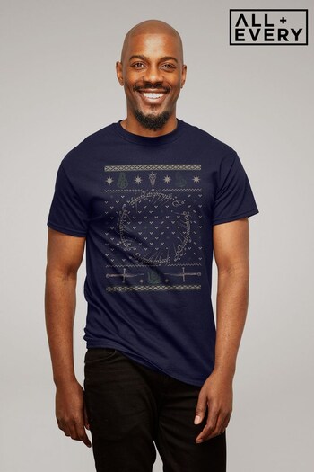 All + Every Navy The Lord Of The Rings Christmas Ring Men's T-Shirt (K71398) | £23