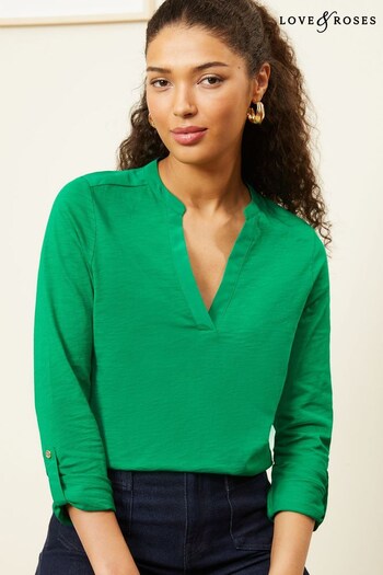 Love & Roses Green Long Sleeve V Neck Jersey T-Shirt (K71437) | £28