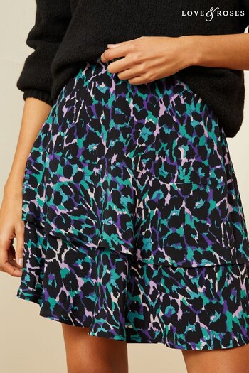 Bootcut & Flare Blue Animal Printed Tiered Ruffle Mini Skirt (K71440) | £35