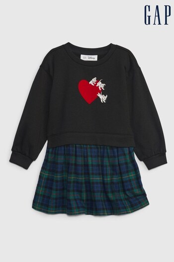 Gap Black, Blue & Green Check Disney 2-in-1 Sweatshirt Dress (K71489) | £40