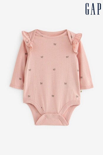 Gap Coral Pink Ruffle Long Sleeve Baby Bodysuit (K71670) | £8