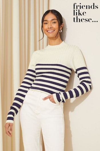Friends Like These Navy Blue Ribbed Funnel Neck Jumper (K71786) | £29