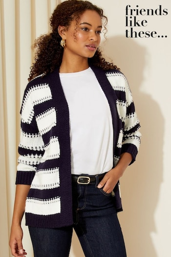 Friends Like These Navy Blue Stripe Textured Relaxed Cardigan (K71802) | £40