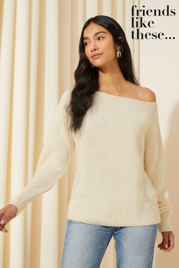 Friends Like These Neutral Off The Shoulder Jumper (K71807) | £34
