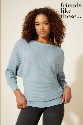 Suits & Waistcoats Blue Batwing Knitted Off The Shoulder Jumper (K71816) | £35