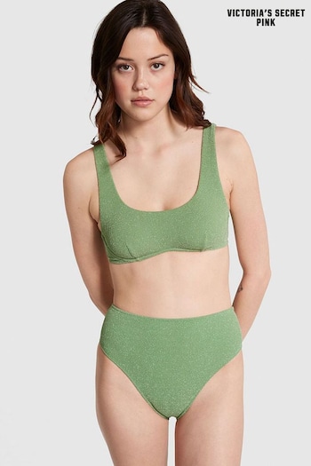 Victoria's Secret PINK Wild Grass Green High Waisted Bikini Bottom (K71840) | £30