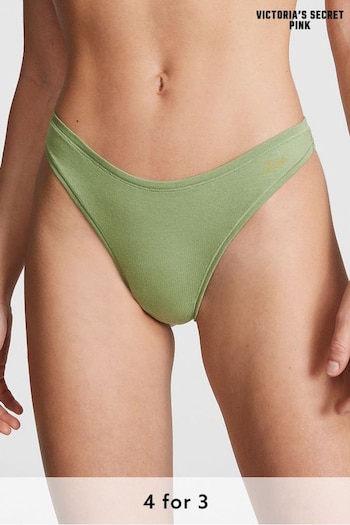 Victoria's Secret PINK Wild Grass Green Cotton Thong Knickers (K71889) | £9