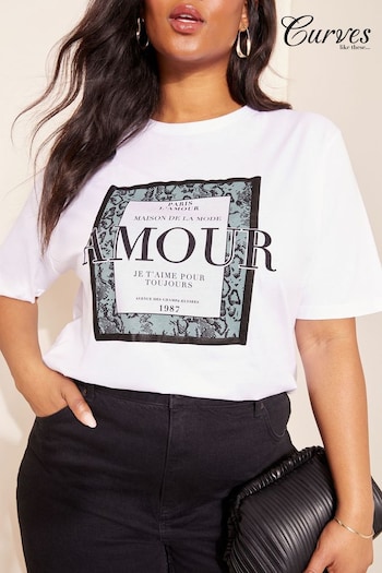 Curves Like These White Amour Short Sleeve Graphic T-Shirt (K72026) | £18