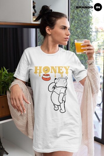 Brands In White Winnie The Pooh Honey Women White Nightdress (K72096) | £17
