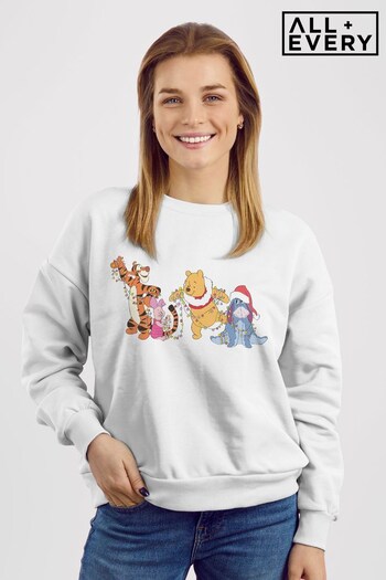 All + Every White Disney Christmas Winnie The Pooh And Friends Xmas Lights Women's Sweatshirt (K72106) | £36