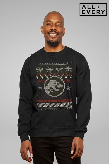 All + Every Black Jurassic Park Christmas Knitted T Rex Men's Sweatshirt (K72110) | £36