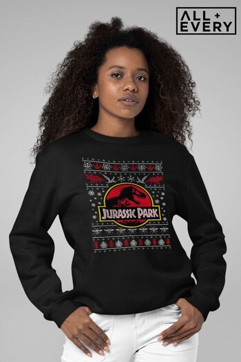 All + Every Black Jurassic Park Logo Christmas Knit Pattern Women's Sweatshirt (K72111) | £36