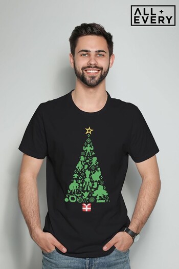 All + Every Black Marvel Avengers Christmas Tree Men's T-Shirt (K72112) | £23