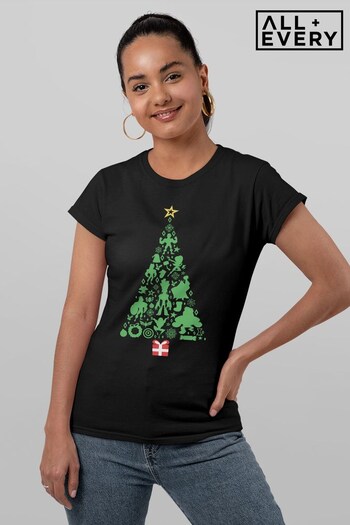 All + Every Black Marvel Avengers Christmas Tree Women's T-Shirt (K72113) | £23