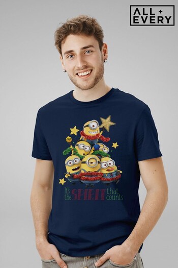 All + Every Navy Minions Christmas It's The Spirit That Counts Men's T-Shirt (K72117) | £23