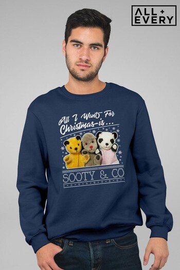 All + Every Navy Sooty Christmas All I Want For Christmas Is Sooty And Co Men's Sweatshirt (K72123) | £36