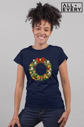 All + Every French Navy Sooty Christmas Wreath Women's T-Shirt (K72124) | £23