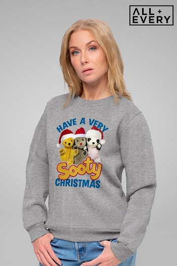 All + Every Heather Grey Sooty Christmas Have A Very Sooty Christmas Blue Text Adult Sweatshirt (K72126) | £36