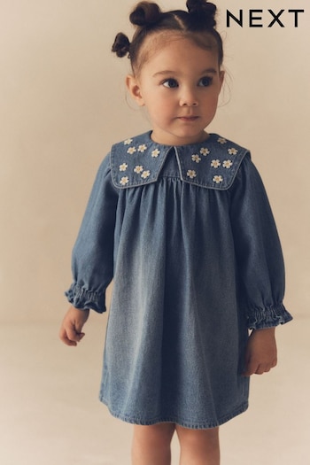 Blue Daisy Denim Embroidery Collar Dress (3mths-8yrs) (K72141) | £16 - £22