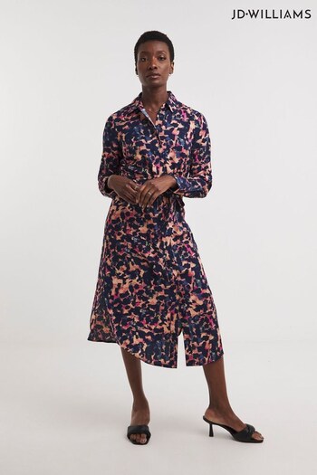 JD Williams Pink Print Button Through Midi Shirt Dress (K72234) | £36