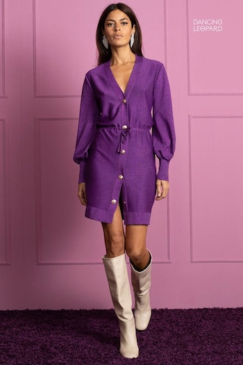 Dancing Leopard Lara Purple Metallic Knit Mini Dress (K72247) | £65