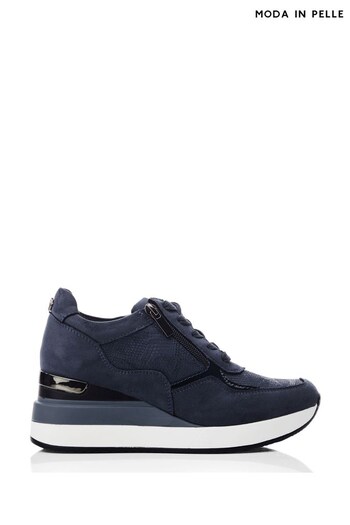 Moda in Pelle Blue Bexx Lace-Up Zip Side Wedge Trainers (K72300) | £119