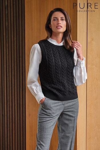 Pure Collection Wool Cashmere Knitted Cable Black Tank (K72307) | £85