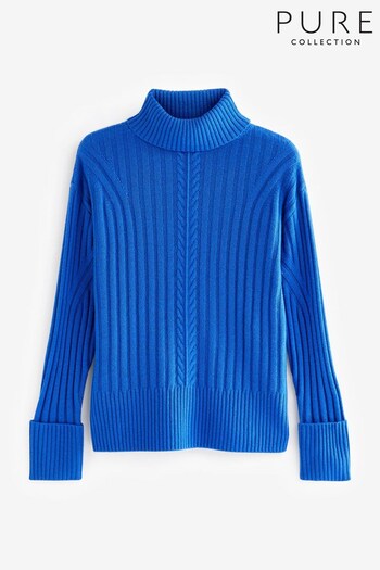 Pure Collection Blue Cashmere Wool Chunky Roll Neck Jumper (K72311) | £170
