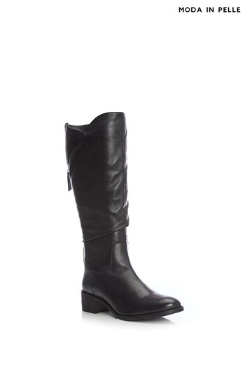 Moda in Pelle Luche Ruched Long Black Monica Boots With Back Zip (K72355) | £179