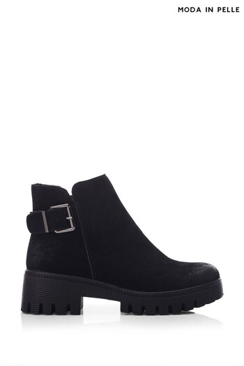 Moda in Pelle Aevah Cleated Chunky Black Ankle Boots With Strap Trim (K72358) | £129
