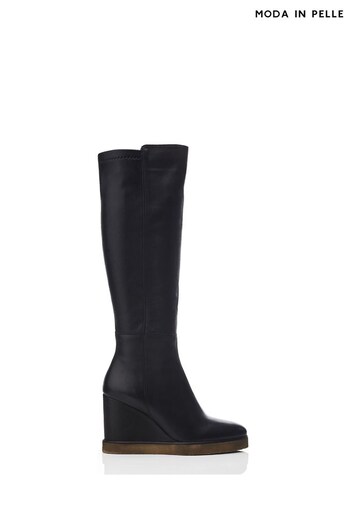 Moda in Pelle Victoriaa Long Clean Crepe Wedge Black Boots (K72360) | £199