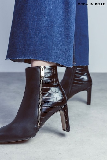Moda in Pelle Kyrye Black Smart Boots With Set Back Heel And Croc Emboss Back (K72364) | £139