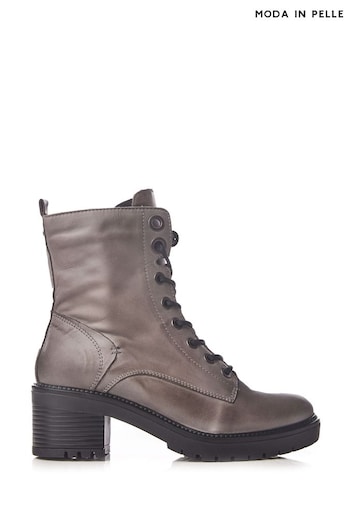 Moda in Pelle Grey Bellzie Lace Up Leather Ankle Boots Rose (K72393) | £139